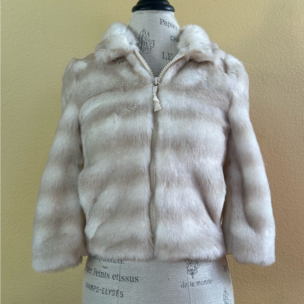 Juicy Couture Rare Cream Faux Fur Jacket With Leather Petite Excellent Condition - Picture 4 of 13